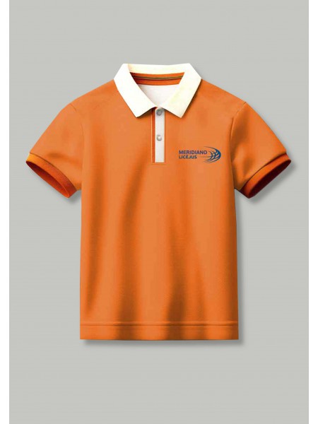 Oranžinės spalvos polo marškinėliai trumpomis rankovėmis 0-IV klasių mokiniams