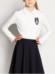 Balti polo marškinėliai ilgomis rankovėmis 0-IV klasė. Pasirenkama uniformos dalis.